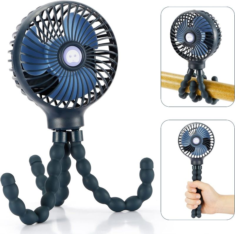 Photo 1 of snawowo Mini Handheld Personal Portable Fan, Baby Stroller Fan, Car Seat Fan, USB or Battery Powered, with Flexible Tripod Clip on Student Bed Desk Bike Crib Treadmill Camping Traveling(Dark Blue)
