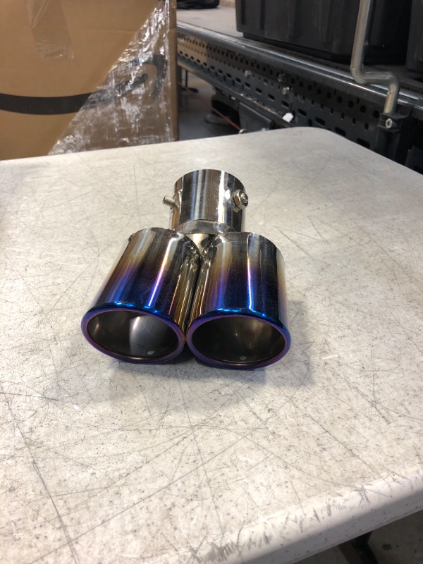 Photo 1 of gunhunt Pack-1 Car Exhaust Pipe Flue Muffler, Double Tube Stainless Steel Exhaust Tip, Two Tailpipes Polished Exhaust Pipe, Compatible with Most Vehicles Exterior Rear Tip Pipe (Roasted Blue #Bending)