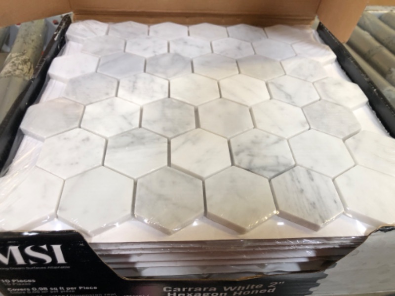 Photo 2 of 10 piece carrara white 2'' hexagon stoned tiles