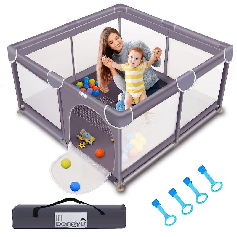 Photo 1 of Baby Playpen for Babies and Toddlers, 50 x 50 inch Baby Play Yards, Kids Play Pen for Indoor & Outdoor, Large Baby Playpen, Portable Toddler Play Yard with Carrying Bag, Anti-Slip Base, Li'l Pengyu
