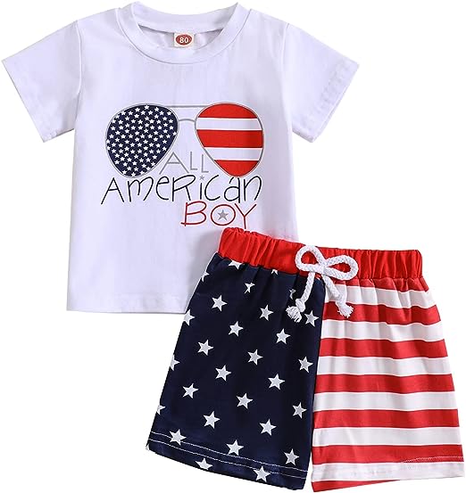 Photo 1 of 18-24M---Goodplayer Toddler Baby Boys 4th of July Outfit Shorts Set + Stars Stripe Short American Flag Summer Clothes
