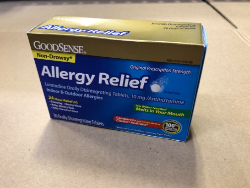 Photo 1 of GoodSense Loratadine Orally Disintegrating Tablets, 10 mg, 24 Hour Allergy Tablets, 30 Count 30 Count Disintegrating Tablet-----exp date 10/2023