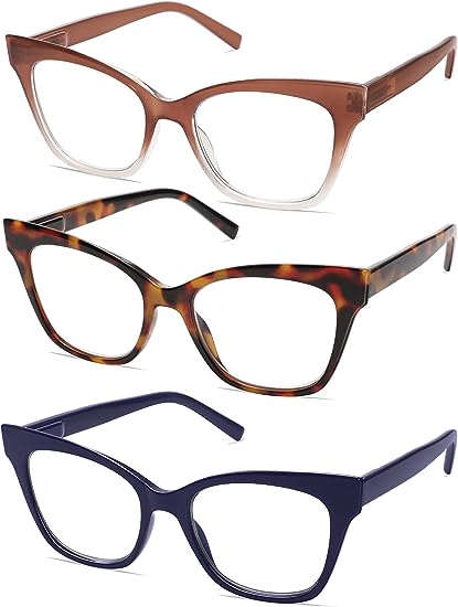 Photo 1 of 2.5+  AMOMOMA 3 Pack Retro Cat Eye Prescription Blue Light Blocking Reading Glasses for Women Stylish Computer Readers 
