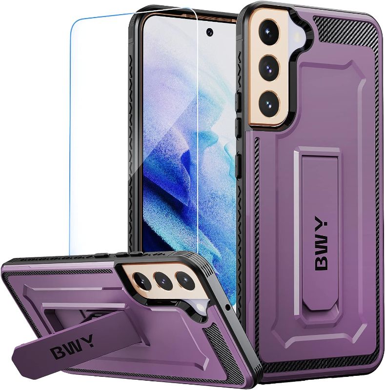 Photo 1 of BWY for Samsung S22 Plus Case with Screen Protector and Foldable Kickstand, Military Protective Rugged Cover Case for Samsung Galaxy S22 Plus 5G Phone - Purple
