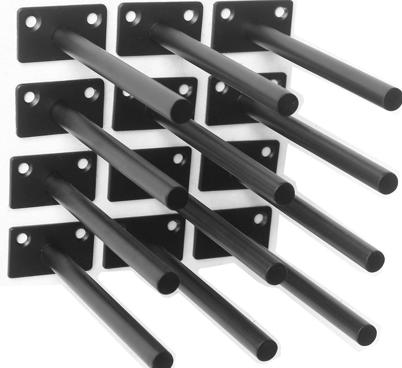 Photo 1 of 12 Pcs 6" Black Solid Steel Floating Shelf Bracket Blind Shelf Supports - Hidden Brackets for Floating Wood Shelves - Concealed Blind Shelf Support – Screws and Wall Plugs Included
