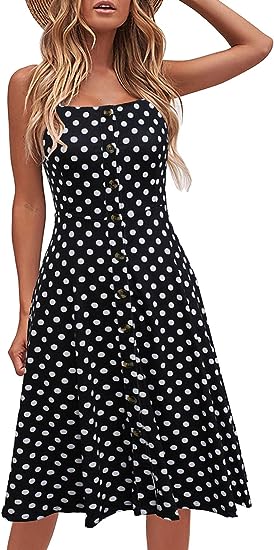 Photo 1 of m---Berydress Women's Casual Beach Summer Dresses Solid Cotton Flattering A-Line Spaghetti Strap Button Down Midi Sundress
