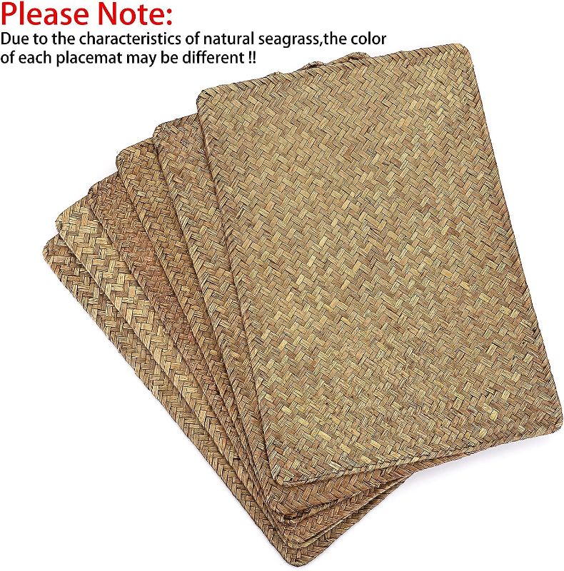 Photo 1 of 6 Pack Rectangular Woven Placemats, Rattan Wicker Table Mats, 17" x 12", Natural Seagrass Place Mats for Dining Table Set of 6