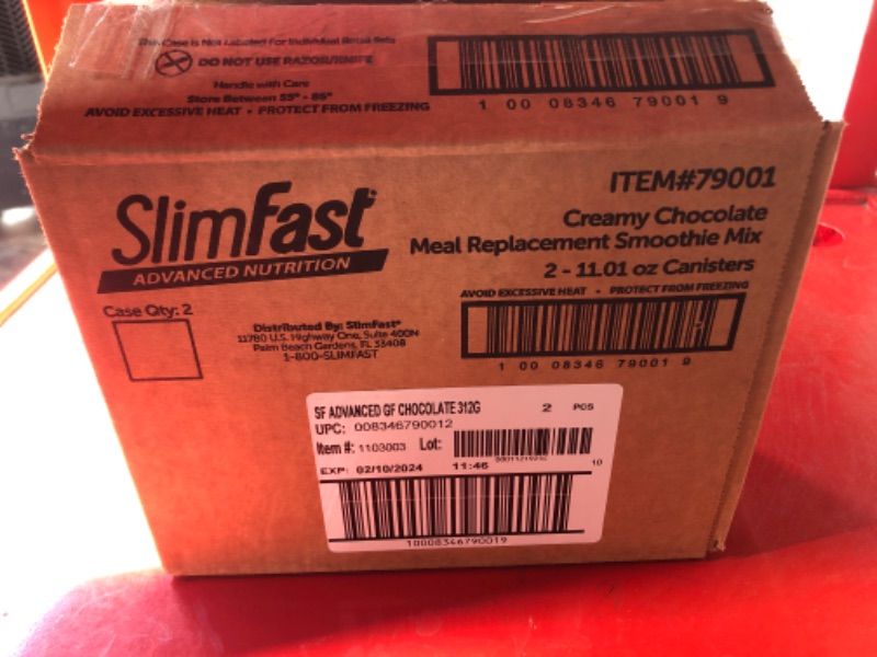 Photo 1 of 2pcs exp date 08/08/2023----Slimfast Advanced Milk Chocolate Smoothie, 11.01 Ounce - 2 per case. 