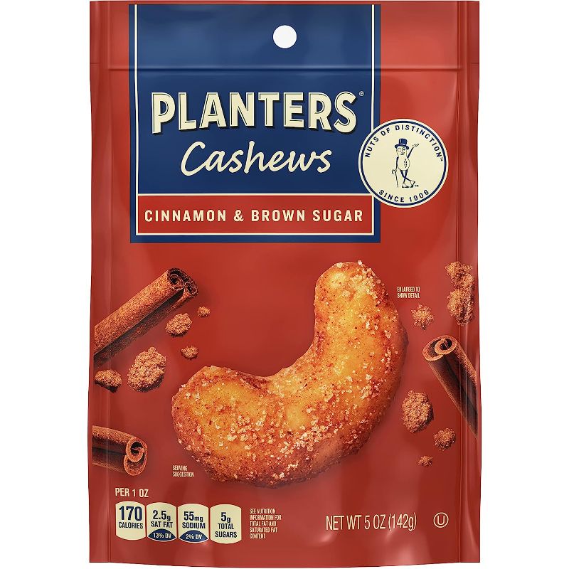 Photo 1 of 12pcs--exp date 09/2023----Bundle of PLANTERS Cashews Cinnamon & Brown Sugar, 5 Oz Bag 