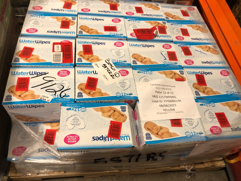 Photo 1 of 38 boxes----exp date 03/2022---------WaterWipes Plastic-Free Original Baby Wipes, 99.9% Water Based Wipes, Unscented & Hypoallergenic for Sensitive Skin, 720 Count (12 packs), Packaging May Vary 720 Count (12 packs )