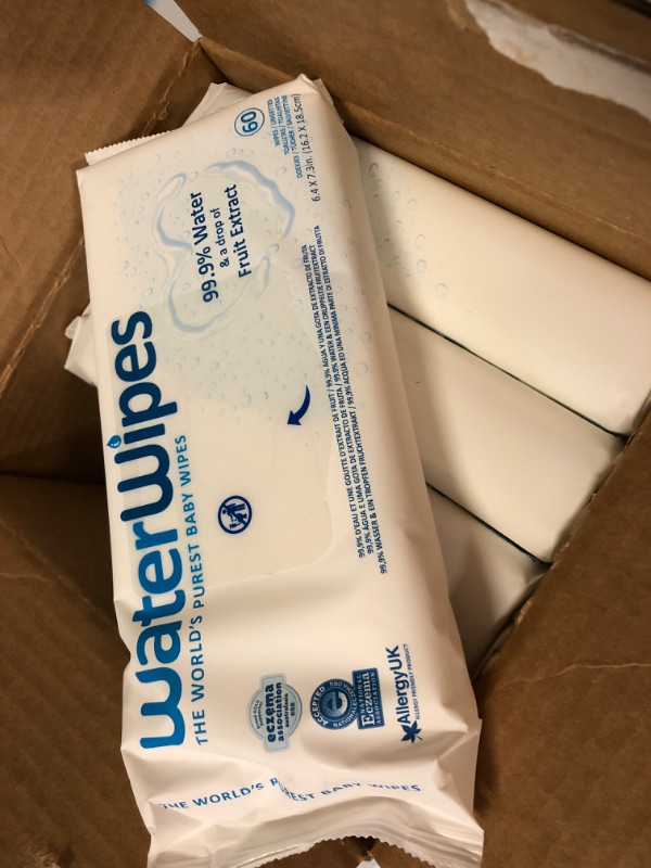 Photo 5 of 38 boxes----exp date 03/2022---------WaterWipes Plastic-Free Original Baby Wipes, 99.9% Water Based Wipes, Unscented & Hypoallergenic for Sensitive Skin, 720 Count (12 packs), Packaging May Vary 720 Count (12 packs )