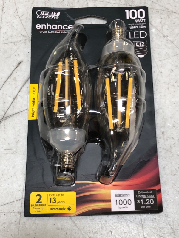 Photo 2 of 100-Watt Equivalent CA10 Candelabra Dimmable Filament CEC Clear Chandelier E12 LED Light Bulb Bright White 3000K(2-Pack)