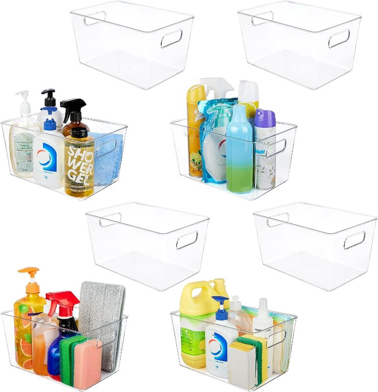 Photo 1 of YIHONG Clear Plastic Storage Organizer Bins, 8 Pack Plastic Food Storage Bins with Handle for Kitchen,Refrigerator, Freezer,Cabinet Organization and Storage
`