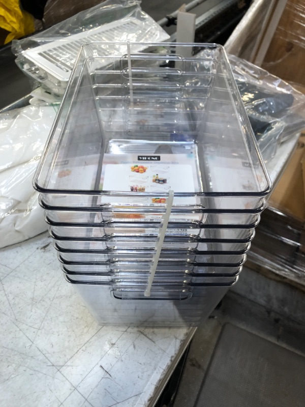 Photo 2 of YIHONG Clear Plastic Storage Organizer Bins, 8 Pack Plastic Food Storage Bins with Handle for Kitchen,Refrigerator, Freezer,Cabinet Organization and Storage
`