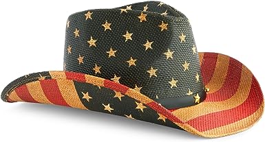 Photo 1 of Zodaca Straw USA American Flag Cowboy Hat for Men and Women, Vintage Western Cowgirl Hat with Star-Studded Band (Adult Size)
