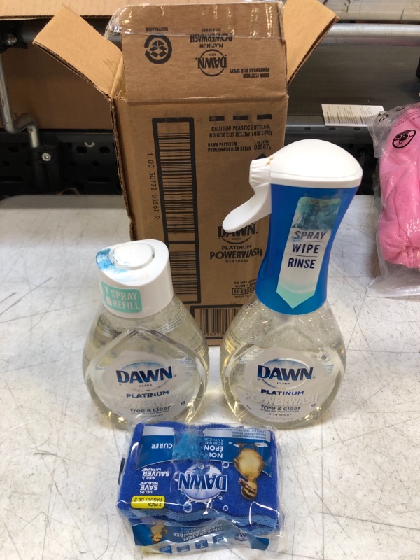 Photo 2 of Dawn Free & Clear Powerwash Dish Spray, Dish Soap, Light Pear Scent Bundle, 1 Spray (16oz), 1 Refill (16oz) Non-Scratch Scrubber Sponge (2 count), 1 set