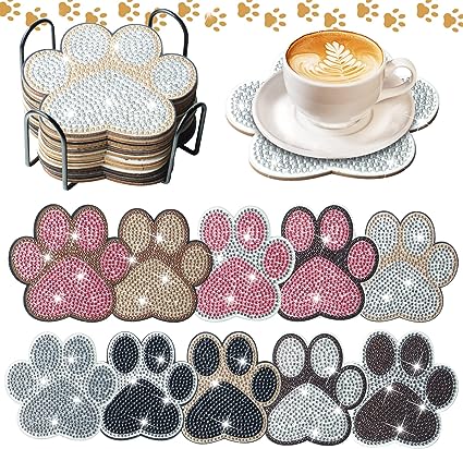 Photo 1 of 10 Pcs Dog Paw Shaped Diamond Painting Coasters Kits DIY Pet Paw Diamond Painting Coasters with Holder Cat Dog Paw Diamond Painting Coasters for Beginners Adults and Kids Art Craft Supplies Gift…
