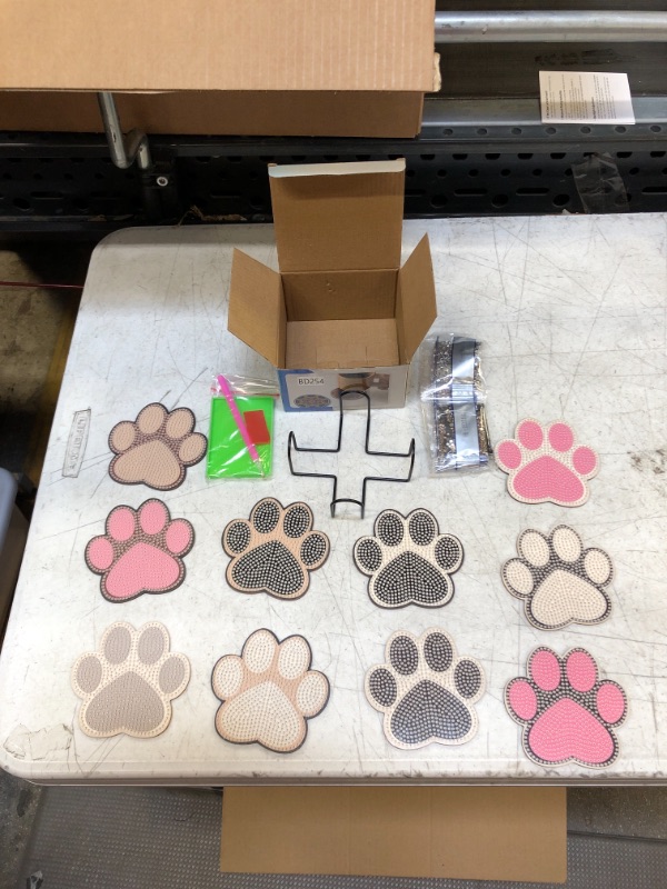 Photo 2 of 10 Pcs Dog Paw Shaped Diamond Painting Coasters Kits DIY Pet Paw Diamond Painting Coasters with Holder Cat Dog Paw Diamond Painting Coasters for Beginners Adults and Kids Art Craft Supplies Gift…
