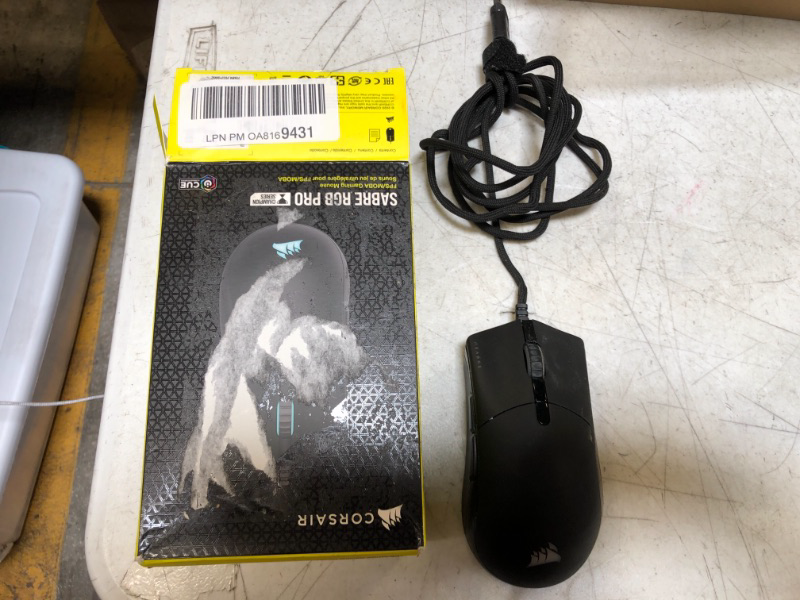 Photo 2 of CORSAIR SABRE RGB PRO CHAMPION SERIES FPS/MOBA Gaming Mouse - Ergonomic Shape for Esports and Competitive Play - Ultra-Lightweight 74g - Flexible Paracord Cable RGB PRO Gaming Mouse