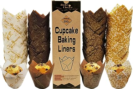 Photo 1 of [Nordic Paper] 200pcs Tulip Cupcake Liners for baking cups with four fancy designs EU Parchment paper Standard Size Tulip Muffin liners, Cupcake Wrappers for Party, Wedding, Birthday by Bake Choice
