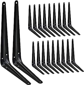 Photo 1 of 20 Pack Shelf Brackets 10 Inch, Heavy Duty Black Metal Floating Shelf Bracket, Rustic Farmhouse Decorative Iron L Bracket, J Brackets Wall Angel Corner Brace for Wood Shelves
