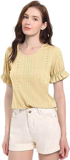 Photo 1 of jstarloves Women's Puff Sleeve V-Neck T-Shirt - Stylish and Comfortable Summer Casual Wear for Any Occasion
SIZE L 