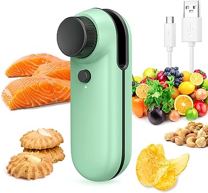 Photo 1 of Cheweetty Mini Bag Sealer, Handheld Heat Sealer, Upgraded 2 IN 1 Heat Sealer & Cutter USB Rechargeable, Portable Resealer Machine Kitchen Gadget for Plastic Bag Chip Bag Food Snack Storage(Green)
