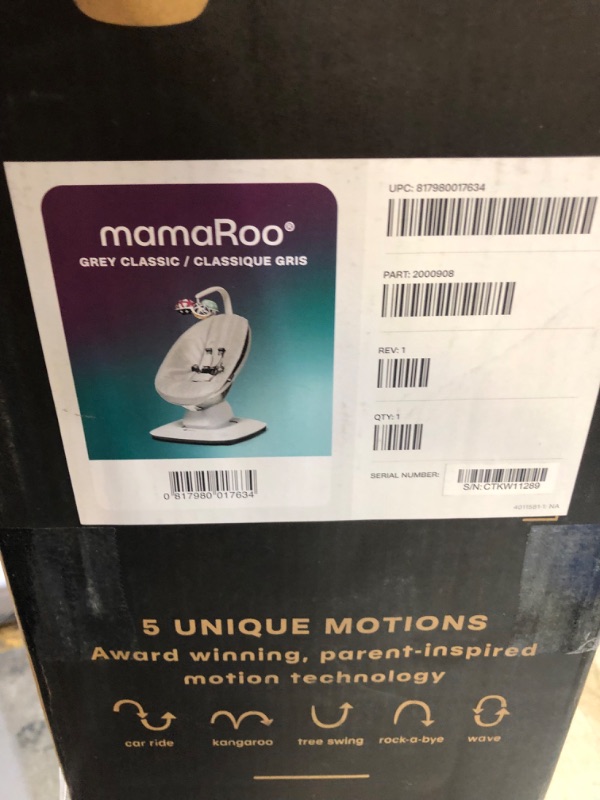 Photo 4 of 4moms MamaRoo Multi-Motion Baby Swing, Bluetooth Enabled with 5 Unique Motions, Grey..... factory sealed
