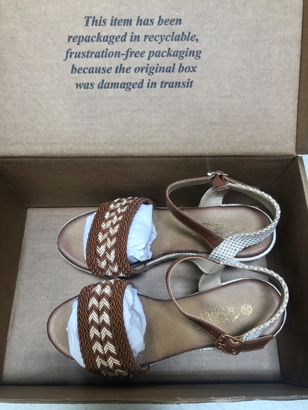 Photo 1 of SHIBEVER Espadrilles Wedge Sandals for Women [SIZE 7.5] Open Toe Ankle Strap Platform Sandals Brown 
