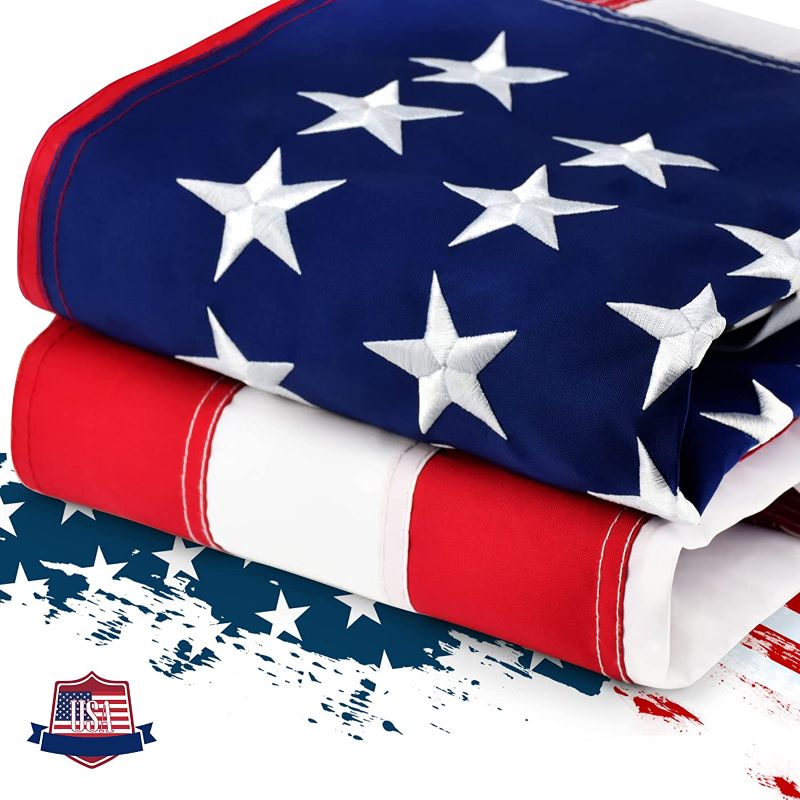 Photo 1 of 100% Made in USA American Flags 3x5 Ft Outside, American Flag Outdoor Heavy Duty,Us Flag 3x5 Longest Lasting Usa Flag, Strongest Embroidered Stars/Sewn Stripes/Brass Grommets, Built For Outdoor Use
