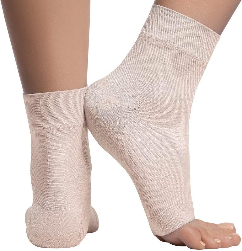 Photo 1 of KEMFORD Ankle Compression Sleeve (LARGE) - 20-30mmhg Open Toe Compression Socks for Swelling, Plantar Fasciitis, Sprain, Neuropathy - Brace for Women and Men
