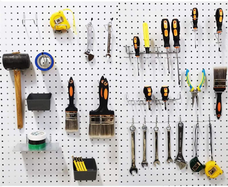 Photo 3 of FRIMOONY Pegboard Hooks Assortment with Pegboard Bins, Peg Locks, for Organizing Various Tools, 140 Piece
