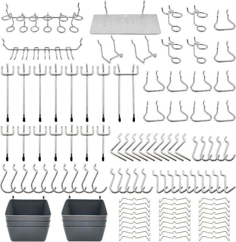 Photo 1 of FRIMOONY Pegboard Hooks Assortment with Pegboard Bins, Peg Locks, for Organizing Various Tools, 140 Piece
