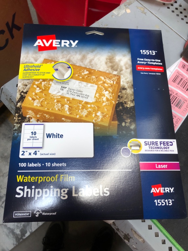 Photo 2 of Avery Waterproof Shipping Labels with Sure Feed & TrueBlock 2" x 4", 100 White Laser Labels (15513) & Printable Blank Rectangle Labels, 1.25" x 1.75", White, 256 Customizable Labels (22828) 100 labels Labels + Labels, 1.25" x 1.75"