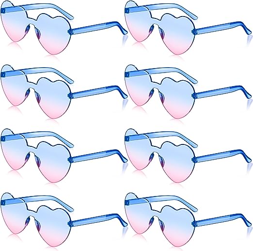 Photo 1 of 8 Pairs Rimless Sunglasses Heart Shaped Frameless Glasses Trendy Transparent Candy Color Eyewear for Party Favor
