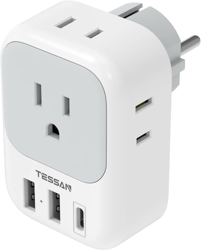 Photo 1 of TESSAN Type E F Plug Adapter, Germany France Power Adapter with 3 USB Ports(1 USB C), 4 AC Outlets Travel Converter Plug Adaptor for US to Europe EU Spain Iceland Korea Greece Russia German French
