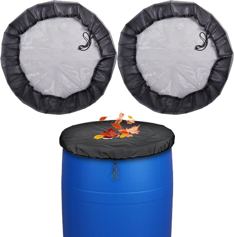 Photo 1 of 2 Pcs Mesh Cover for Rain Barrel with Drawstring, Water Collection Buckets Cover Rain Collection Barrels Netting Screen to Keep Leaves and Debris Out - 39’’
