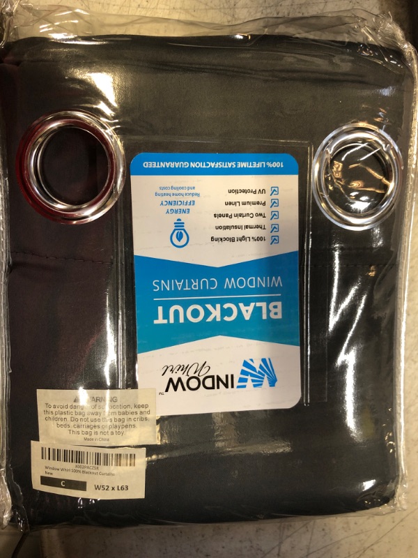 Photo 2 of 100% Blackout Window Curtains: Room Darkening Thermal Window Treatment with Light Blocking Black Liner for Bedroom, Nursery and Day Sleep - 2 Pack of Drapes, Charcoal (63” Drop x 52” Wide Each) Charcoal W52 x L63