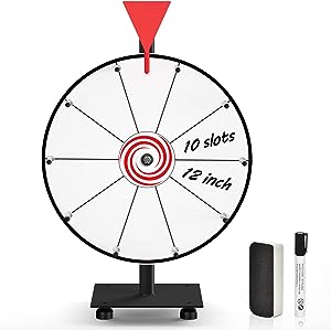 Photo 1 of 12 inch Spinning Prize Wheel - 10 Slots White Tabletop Spinner - Heavy Duty Base Roulette Wheel for Carnival, Trade Show, Win Fortune Spin Games