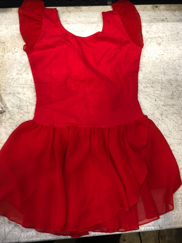 Photo 2 of  Girls Ballet Skirted Dress Ballerina Costume Ruffle Sleeve Tutu Dance Outfit Leotard 4/5T