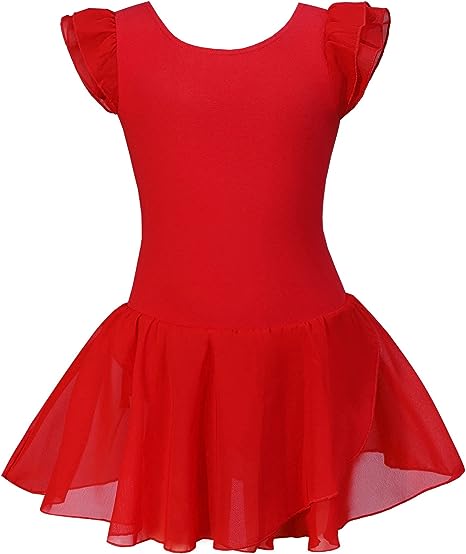 Photo 1 of  Girls Ballet Skirted Dress Ballerina Costume Ruffle Sleeve Tutu Dance Outfit Leotard 4/5T