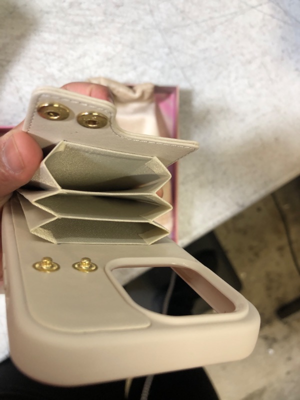 Photo 1 of LAMEEKU for iPhone 14 Pro Wallet Case 6.1'', Case with Card Holder, 360°Rotation Ring Stand, RFID Blocking Snap Button Leather Protective Case Designed for Women for Apple iPhone 14 Pro Beige (2022)
