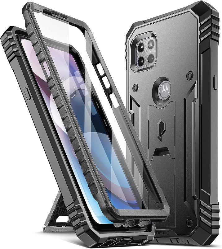 Photo 1 of Poetic Revolution Series Case for Motorola Moto One 5G Ace (2021), Full-Body Rugged Dual-Layer Shockproof Protective Cover with Kickstand and Built-in-Screen Protector, Black
