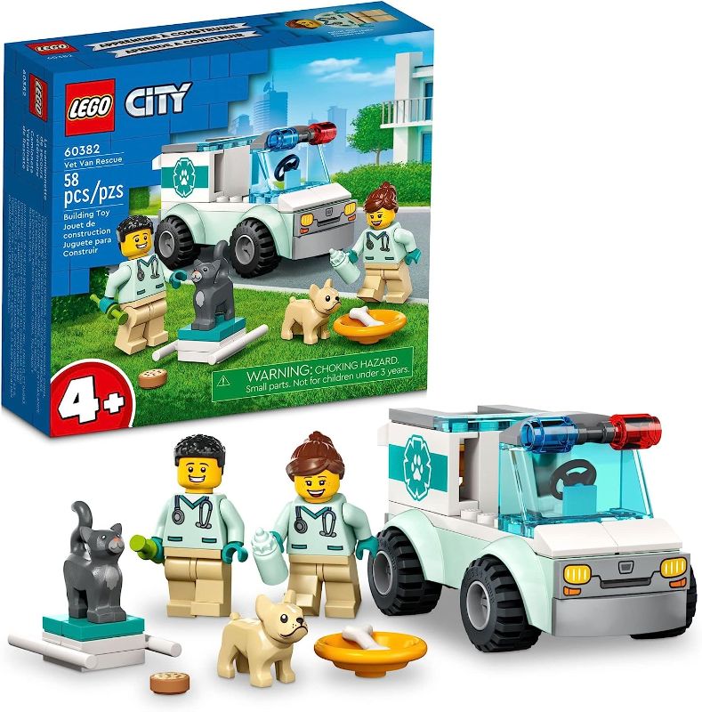 Photo 1 of LEGO City Vet Van Rescue 60382, Toy Animal Ambulance, Learning Toy Playset for Kids 4 Plus Years Old with 2 Veterinary Minifigures, Dog & Cat Figures
