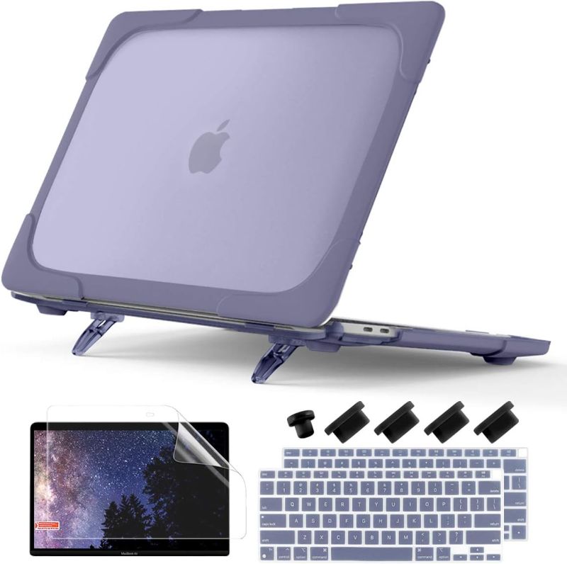 Photo 1 of DONGKE for MacBook Air 13 Inch Case 2021 2020 2019 2018 Release A2337 M1 A2179 A1932 with Retina & Touch ID, Heavy Duty Rugged Shockproof Plastic Hard Shell with Fold Kickstand - Lavender Gray
