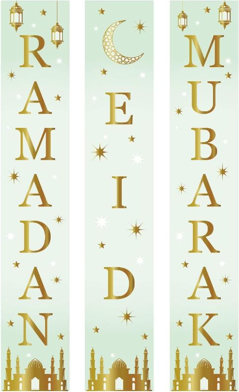 Photo 1 of 2 in 1 Ramadan Eid Mubarak Door Banner for Home,Mosque,Iftar,Eid Al Adha,Eid Al Fitr, Ramadan and Eid Decoration, Includes 1 Crescent and Star Banner white