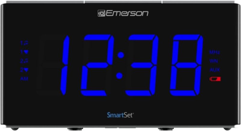 Photo 1 of Emerson Smartset Sound Therapy Alarm Clock Radio with White Noise/Nature Sounds 1.8" LED Display Black/Blue, ER100105
