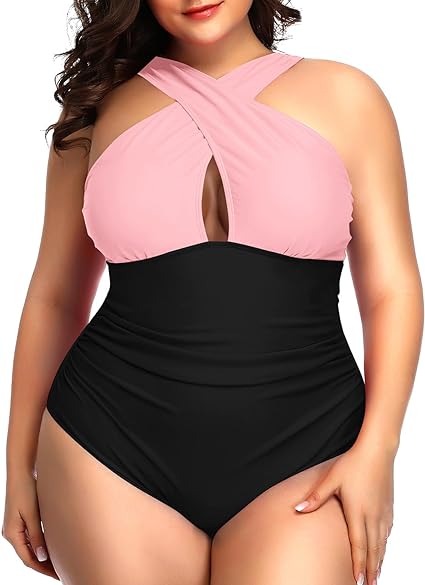 Photo 1 of Daci Womens Front Cross Plus Size One Piece Swimsuits Tummy Control Keyhole Bathing Suits Swimwear 12W
