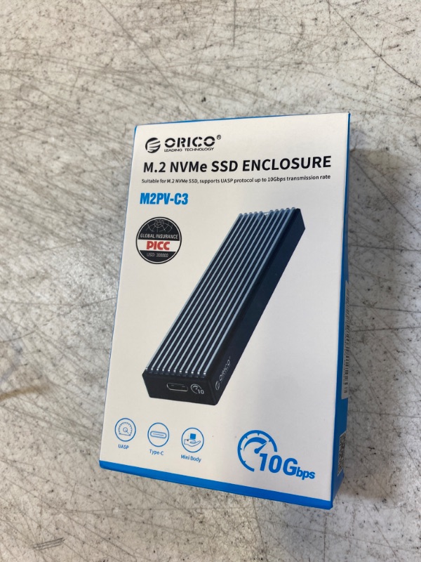 Photo 1 of ORICO M.2 NVMe SSD Enclosure, USB 3.1 Gen 2 (10 Gbps) to NVMe PCI-E M.2 SSD Case Support UASP for NVMe SSD Size 2230/2242/2260/2280(up to 4TB)-M2PV
