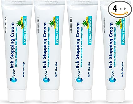 Photo 1 of (4 Pack) Globe Extra Strength Itch Stopping Anti-Itch Cream 1.5 Oz with Histamine Blocker, Diphenhydramine HCl Topical Analgesic & Zinc Acetate Skin Protectant for Relief from Most Outdoor Itches
